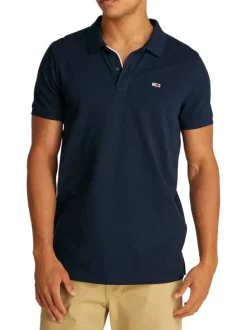 Polo en coton régénératif marine uni droit avec un col boutonné
