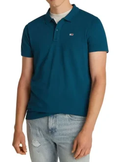 Polo en coton régénératif sapin uni à coupe droite et col fermé par boutons