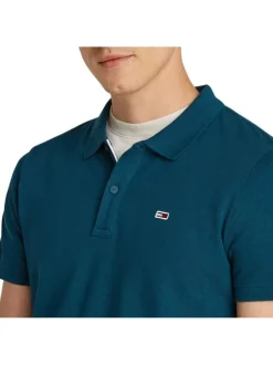 Polo en coton régénératif sapin uni à coupe droite et col fermé par boutons