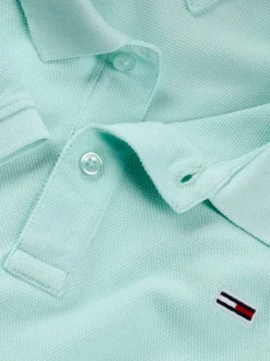Polo en coton régénératif turquoise uni droit à col boutonné ton sur ton