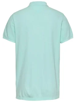 Polo en coton régénératif turquoise uni droit à col boutonné ton sur ton