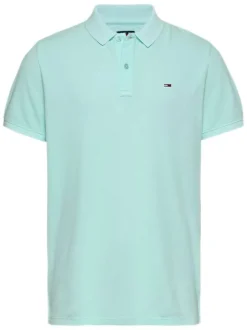 Polo en coton régénératif turquoise uni droit à col boutonné ton sur ton