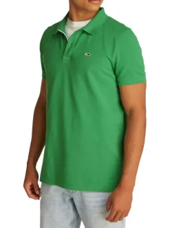 Polo en coton régénératif vert uni à coupe droite, col boutonné et logo brodé