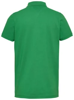 Polo en coton régénératif vert uni à coupe droite, col boutonné et logo brodé