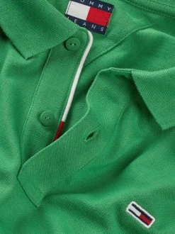 Polo en coton régénératif vert uni à coupe droite, col boutonné et logo brodé