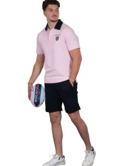 Polo en coton rose uni pourvu d'une coupe droite et d'un col boutonné