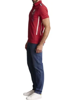 Polo en coton rouge avec des écritures imprimées et à coupe slim fit