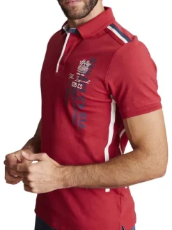 Polo en coton rouge avec des écritures imprimées et à coupe slim fit