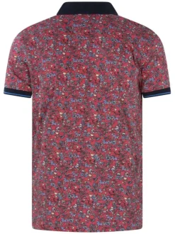 Polo en coton rouge imprimé de fleurs avec une coupe droite et un col boutonné