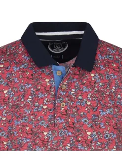 Polo en coton rouge imprimé de fleurs avec une coupe droite et un col boutonné