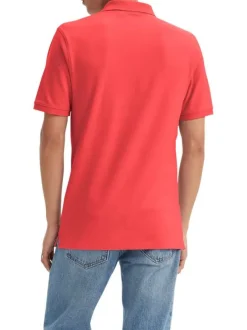 Polo en coton rouge uni avec un col boutonné et une coupe droite