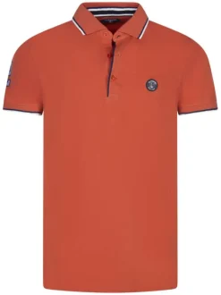 Polo en coton saumon uni avec logo de la marque et un col boutonné