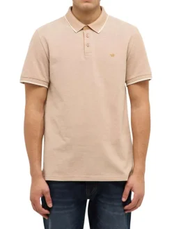 Polo en coton tabac uni pourvu d'un col boutonné et d'une coupe droite