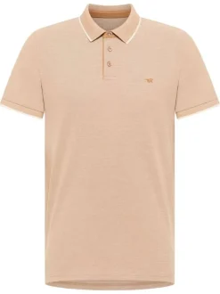 Polo en coton tabac uni pourvu d'un col boutonné et d'une coupe droite