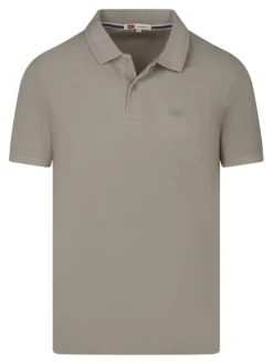 Polo en coton taupe uni avec une coupe droite et un col boutonné