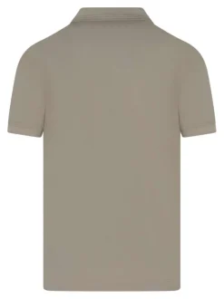 Polo en coton taupe uni avec une coupe droite et un col boutonné