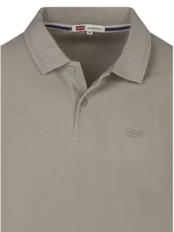 Polo en coton taupe uni avec une coupe droite et un col boutonné