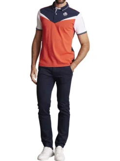 Polo en coton tricolore à coupe slim fit avec le logo à la poitrine