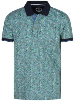 Polo en coton turquoise imprimé de fleurs avec un col boutonné