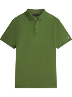 Polo en coton vert avec une coupe ajustée pourvu d'un col boutonné