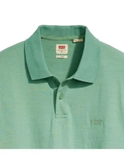 Polo en coton vert chiné avec une coupe droite et un col boutonné