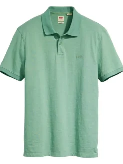 Polo en coton vert chiné avec une coupe droite et un col boutonné