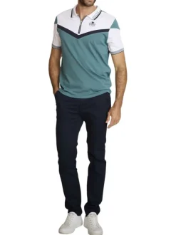 Polo en coton vert à coupe droite pourvu d'un col à fermeture zippée