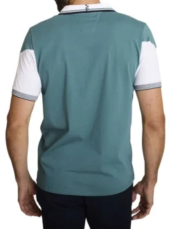 Polo en coton vert à coupe droite pourvu d'un col à fermeture zippée