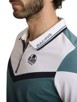 Polo en coton vert à coupe droite pourvu d'un col à fermeture zippée