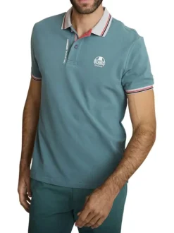 Polo en coton vert à coupe droite pourvu d'un col à revers boutonné