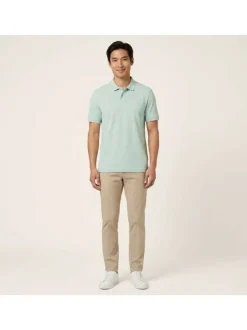 Polo en coton vert d'eau à coupe droite pourvu d'un col côtelé boutonné