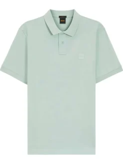 Polo en coton vert d'eau à coupe droite pourvu d'un col côtelé boutonné