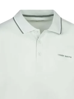 Polo en coton vert d'eau uni avec un col boutonné et une coupe droite