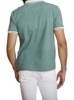 Polo en coton vert d'eau uni avec une coupe ajustée et un col v à revers