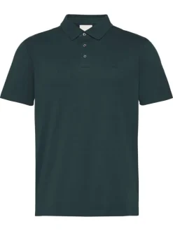 Polo en coton vert sapin uni avec une coupe droite et un col boutonné