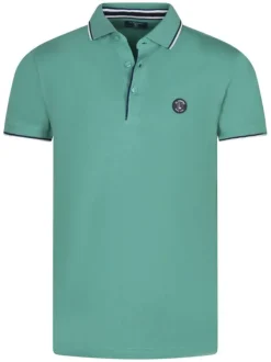 Polo en coton vert uni avec une broderie sur une manche et une coupe droite