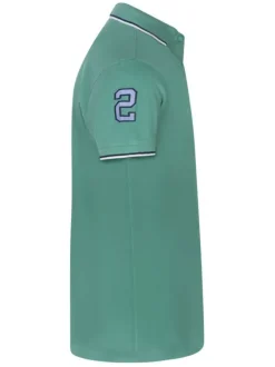 Polo en coton vert uni avec une broderie sur une manche et une coupe droite