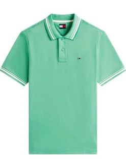 Polo en coton vert uni avec une coupe droite et un col à revers
