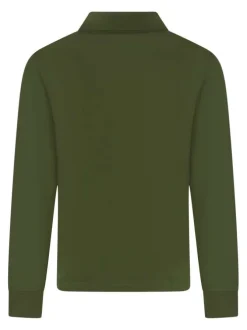 Polo en coton vert uni à coupe ajustée avec col boutonné et des manches longues