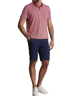 Polo en lin rouge uni à coupe droite avec un col à revers zippé
