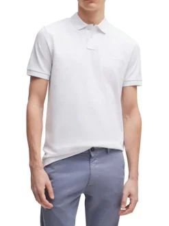 Polo en maille piquée blanc à coupe ajustée et à manches courtes avec logo