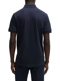 Polo en maille piquée bleu marine à coupe ajustée et à manches courtes avec logo