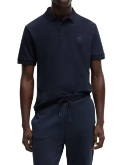 Polo en maille piquée bleu marine à coupe ajustée et à manches courtes avec logo