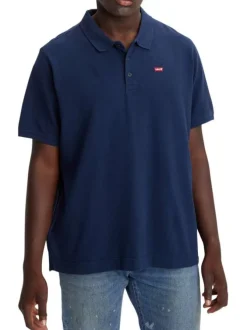 Polo en maille piquée de coton bleu marine à col boutonné et Batwing poitrine
