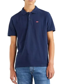 Polo en maille piquée de coton bleu marine à col boutonné et Batwing poitrine