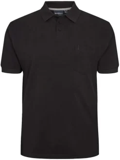 Polo en maille piquée de coton noir avec une coupe droite et un col boutonné
