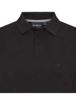 Polo en maille piquée de coton noir avec une coupe droite et un col boutonné