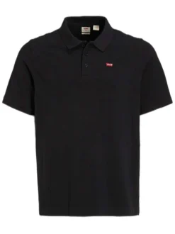 Polo en maille piquée de coton noir uni à col boutonné et Batwing poitrine