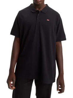 Polo en maille piquée de coton noir uni à col boutonné et Batwing poitrine