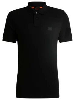 Polo en maille piquée noir à coupe ajustée et à manches courtes avec logo